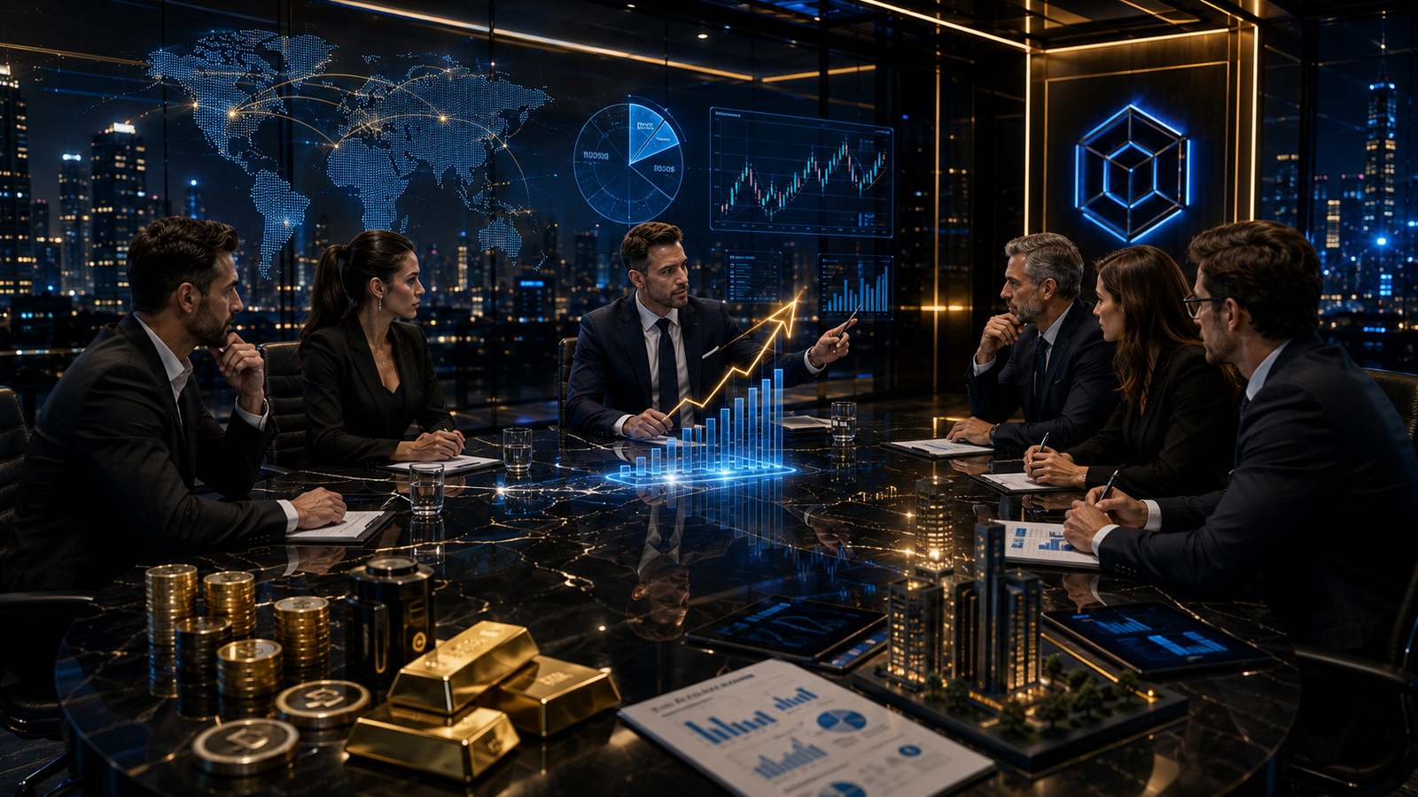 Reunião executiva de investidores analisando resultados da Orion